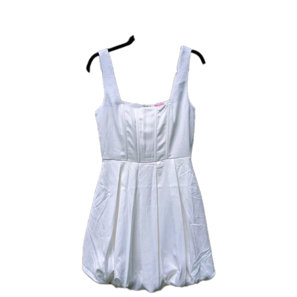 Francesca's White Square Neck Bubble Hem Dress